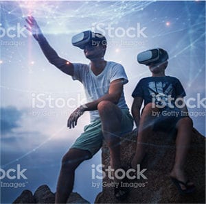 child and his father wearing VR Device